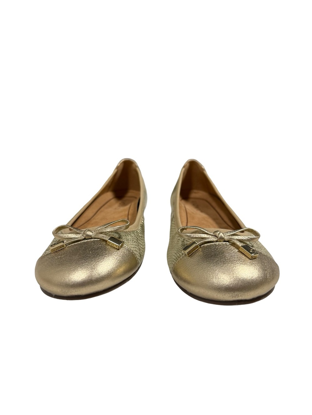 Vionic Minna Ballet Flats Gold Leather Snake Emboss Bow Comfort Orthopedic Sz 8 - Picture 2 of 11